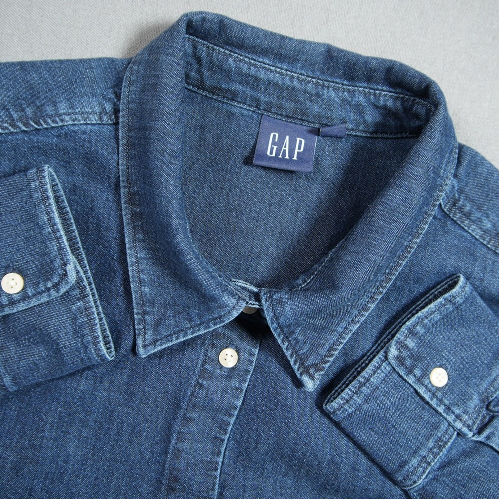 Gap Dark Wash Denim Chambray Stretch Women Shirt XXL Western Coastal Prep Ranch